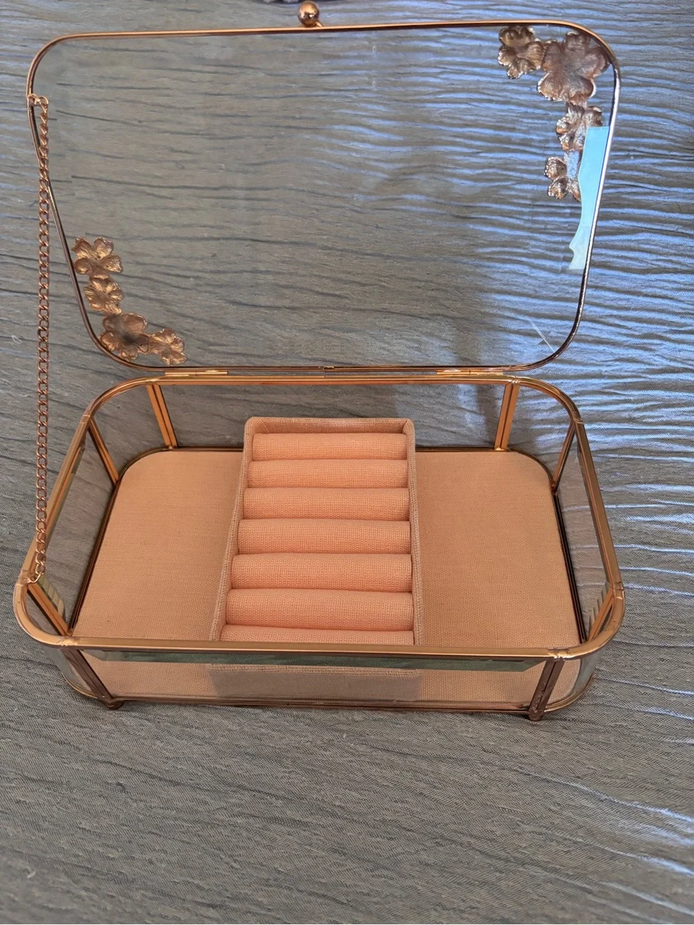 Rose Gold Floral Glass Jewelry Display Tray